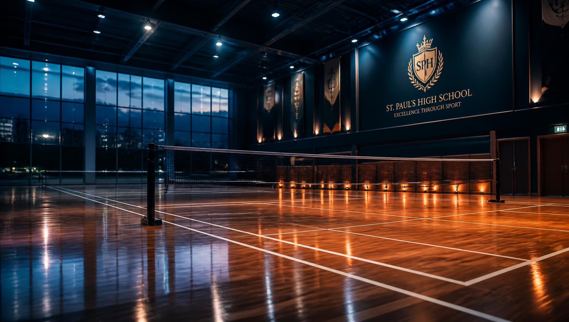 Floodlit indoor badminton court at Northgate Arena